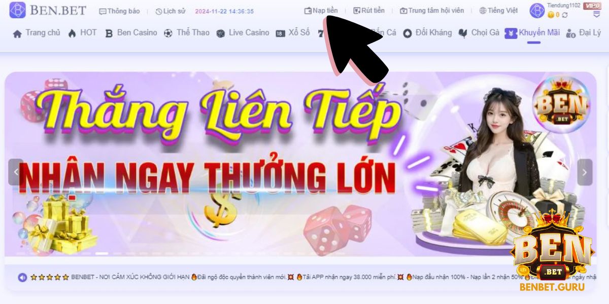 Đăng nhập Benbet -> Nạp tiền