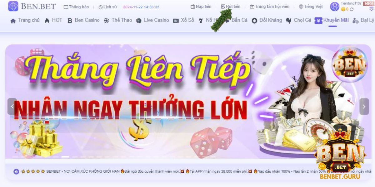 Đăng nhập Benbet -> Rút tiền